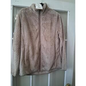 Avalanche Women's Mock Neck Textured Tan Sherpa Zip Up Jacket With Pockets O1